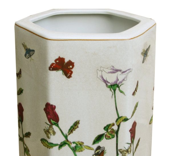 Ceramic Hexagonal Umbrella Stand With Butterfly Design - Image 4