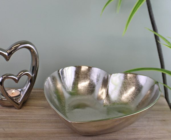 Silver Metal Heart Shaped Decorative Bowl - Image 2