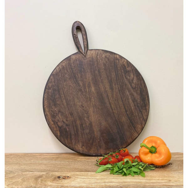 Circular Wooden Chopping Board With Carved Handle 49cm - Image 2