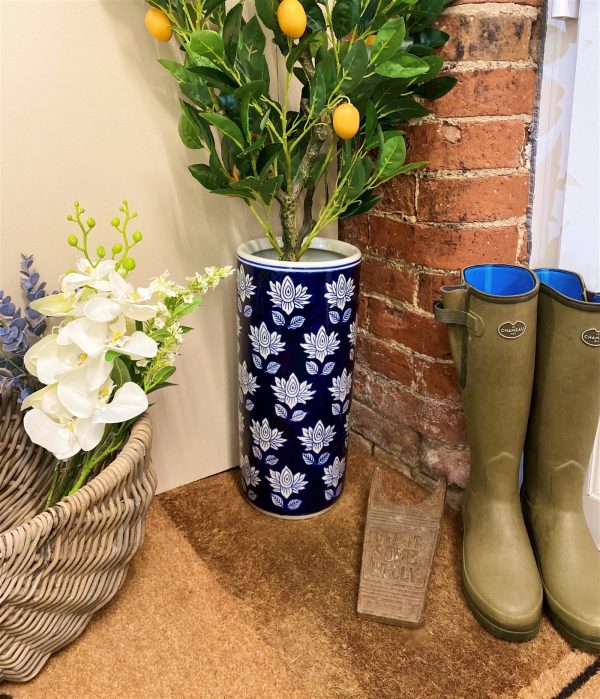 Blue With White Flower Umbrella Stand - Image 2