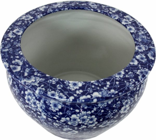 Ceramic Planter, Vintage Blue & White Daisies Design - Image 2