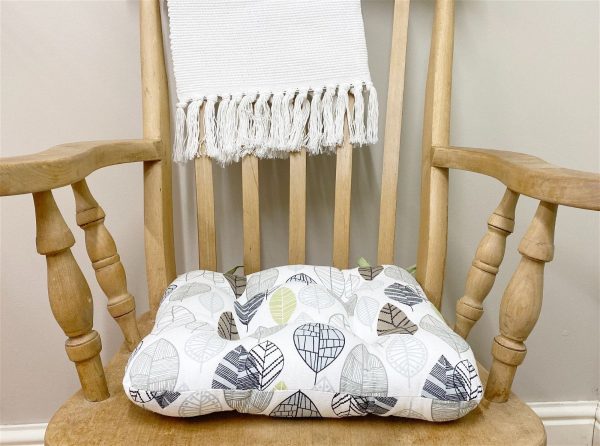 Fabric Seat Pad With Ties In Contemporary Green Leaf Print Design 36cm - Image 4