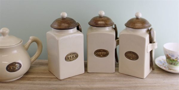 Large Tea, Coffee & Sugar Canisters With Spoons - Image 2