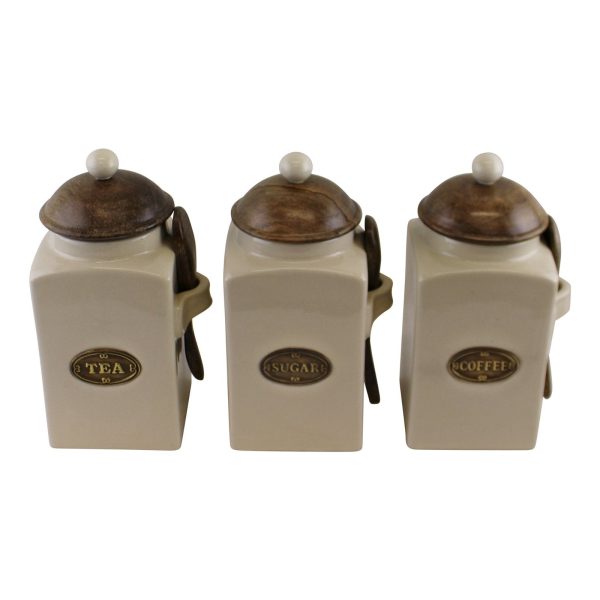 Large Tea, Coffee & Sugar Canisters With Spoons - Image 4