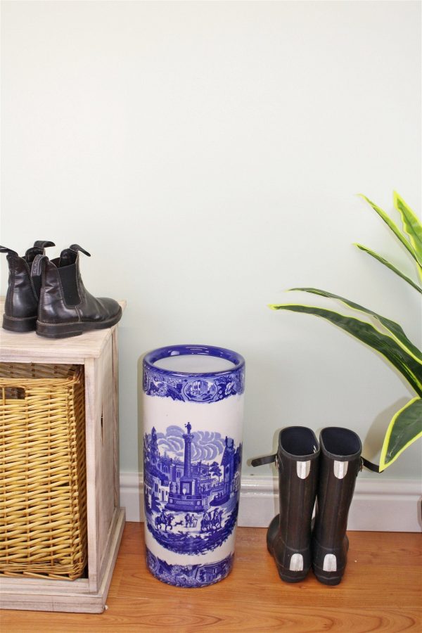 Umbrella Stand, Vintage Blue & White Townscape Design - Image 2
