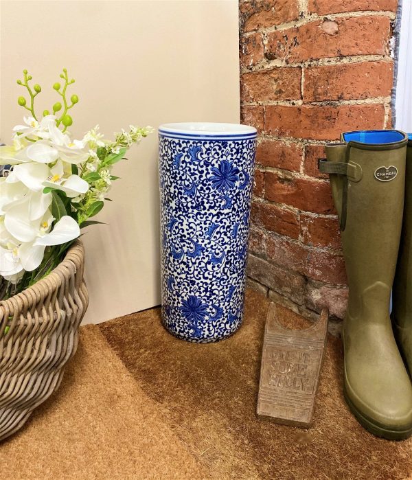 White With Blue Floral Print Umbrella Stand - Image 4