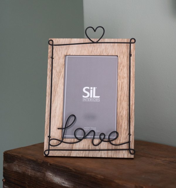 Wooden Photo Frame with Black Wire Love Script 5x7" - Image 3