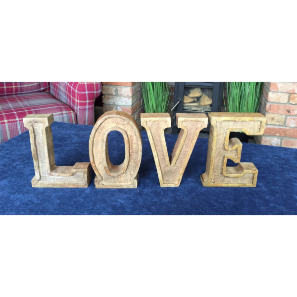 Hand Carved Wooden Embossed Letters Love - Image 3