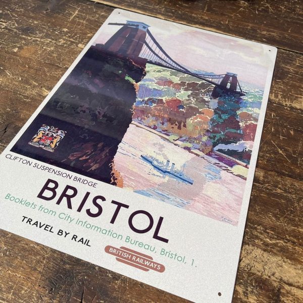 Vintage Metal Sign British Railways Retro Advertising Bristol Clifton Bridge - Image 2