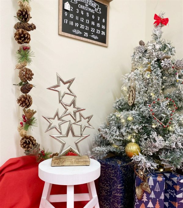 Silver Metal Stars On Wood Plinth - Image 3