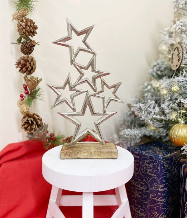 Silver Metal Stars On Wood Plinth - Image 4