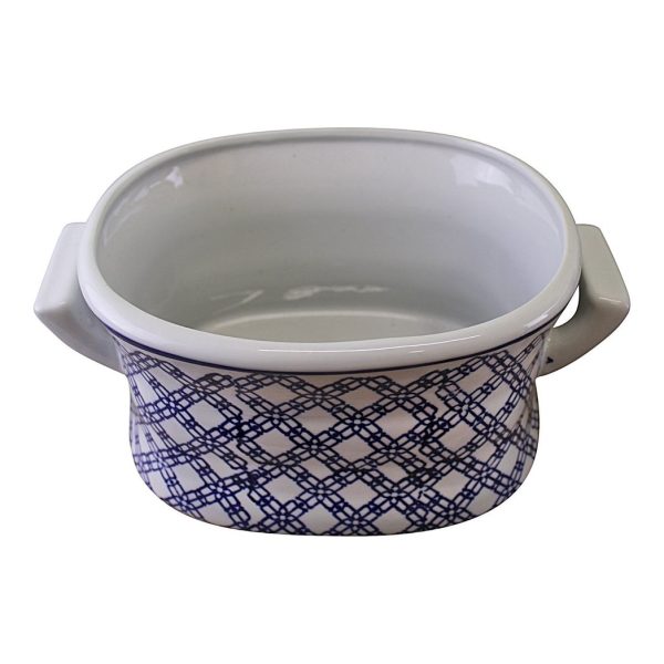 Set of 2 Ceramic Footbath Planters, Vintage Blue & White Geometric Design - Image 2