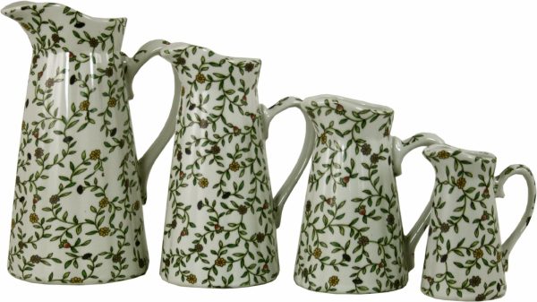 Set of 4 Ceramic Jugs, Vintage Green & White Floral Design - Image 2