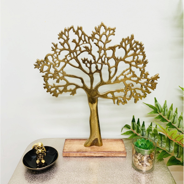 Antique Gold Tree On Wooden Base Large - Image 2