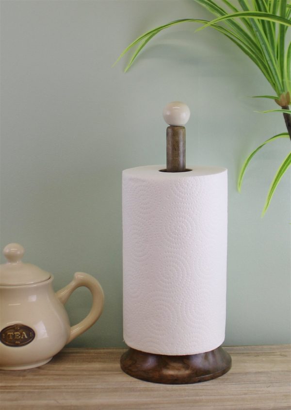 Country Cottage Wood & Ceramic Kitchen Roll Holder - Image 2