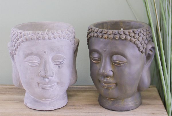 Set of 2 Large Cement Buddha Design Candles - Image 2