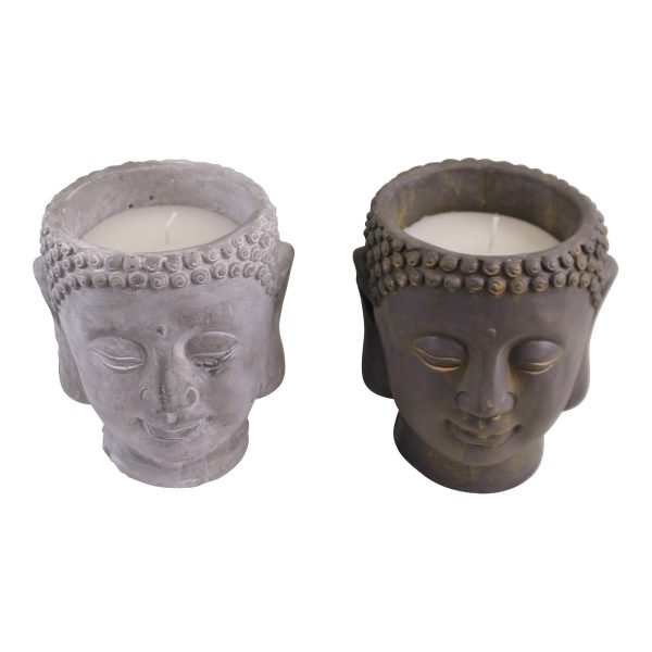 Set of 2 Large Cement Buddha Design Candles - Image 3