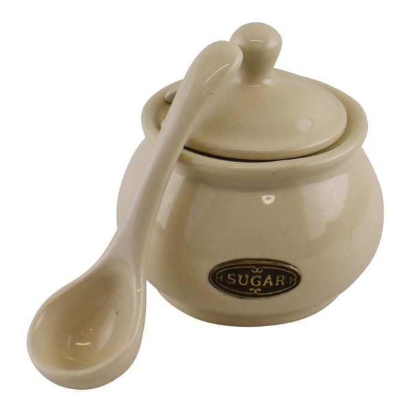 Country Cottage Cream Ceramic Sugar Bowl With Lid & Spoon - Image 3