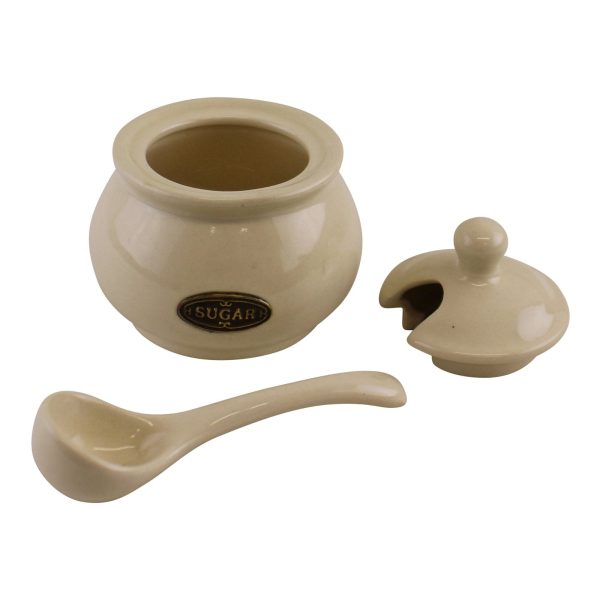 Country Cottage Cream Ceramic Sugar Bowl With Lid & Spoon - Image 4