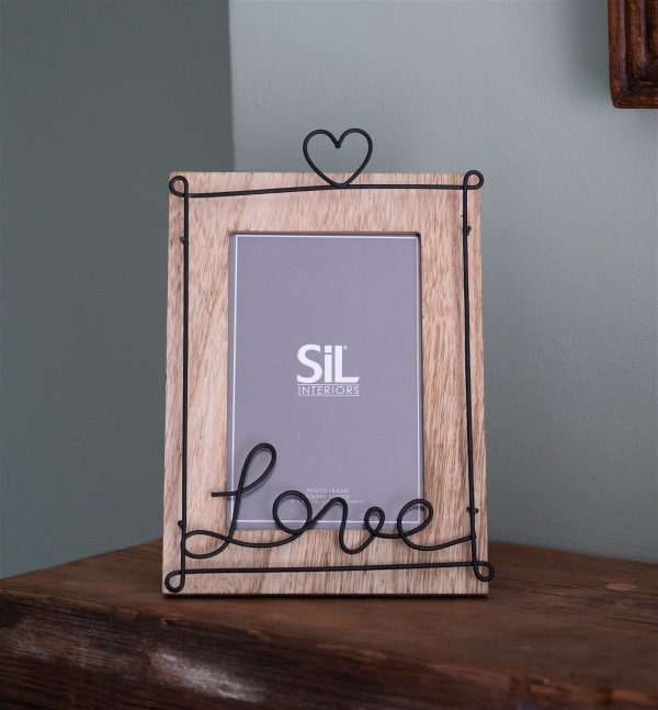 Wooden Photo Frame with Black Wire Love Script 4x6" - Image 3