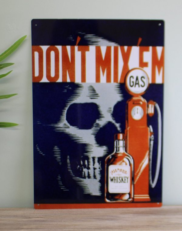 Vintage Metal Sign - Retro Advertising - Skull Gas Whiskey - Image 2