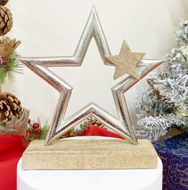 Silver Star On Wooden Base Decoration - Image 4