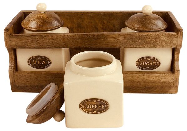 Wooden Rack with 3 Ceramic Jars - Image 2