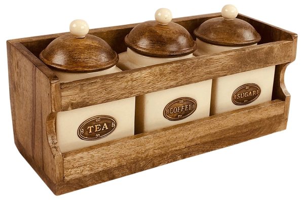 Wooden Rack with 3 Ceramic Jars - Image 4