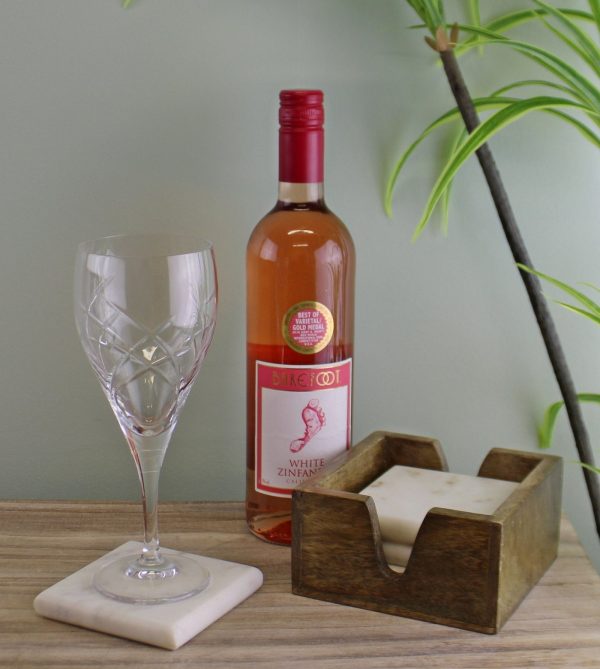 Set of 4 High Quality Marble Coasters In A Mango Wood Holder - Image 2