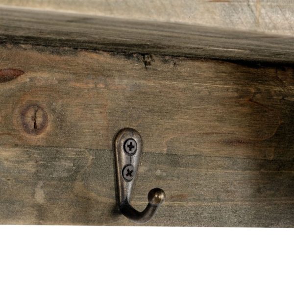 Wooden Wall Shelf with 4 Hooks 54 x 10 x 18 cm - Image 2