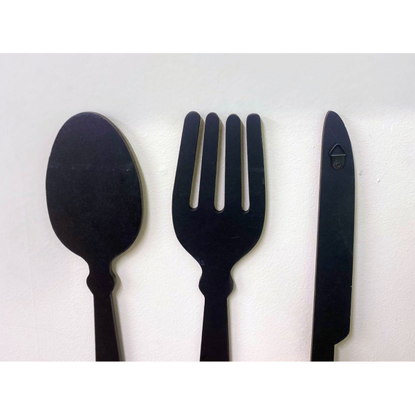 Black Three Piece Cutlery Wall Decoration 39cm - Image 2
