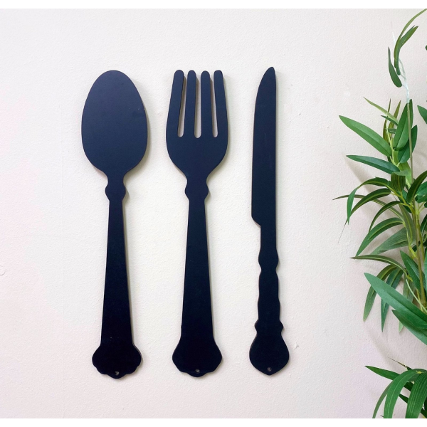 Black Three Piece Cutlery Wall Decoration 39cm - Image 4