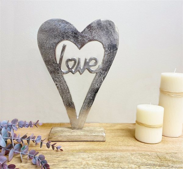 Metal Silver Heart Love On A Wooden Base Large - Image 4