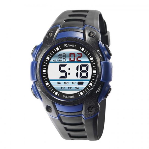 Ravel Mens 3ATM Digital Sports Black/Blue Watch RDG.14.10