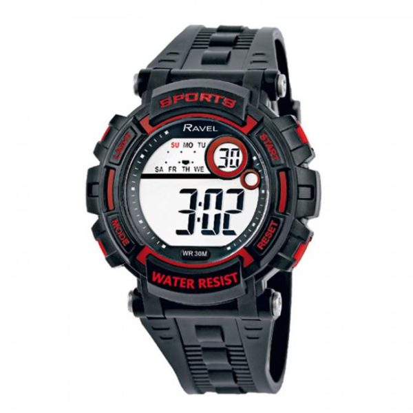 Ravel Mens 3ATM Digital Sports Black/Red Watch RDG.14.7
