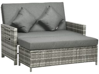 Outsunny Garden Rattan Furniture Set 2 Seater Patio Sun Lounger Daybed Sun Bed
