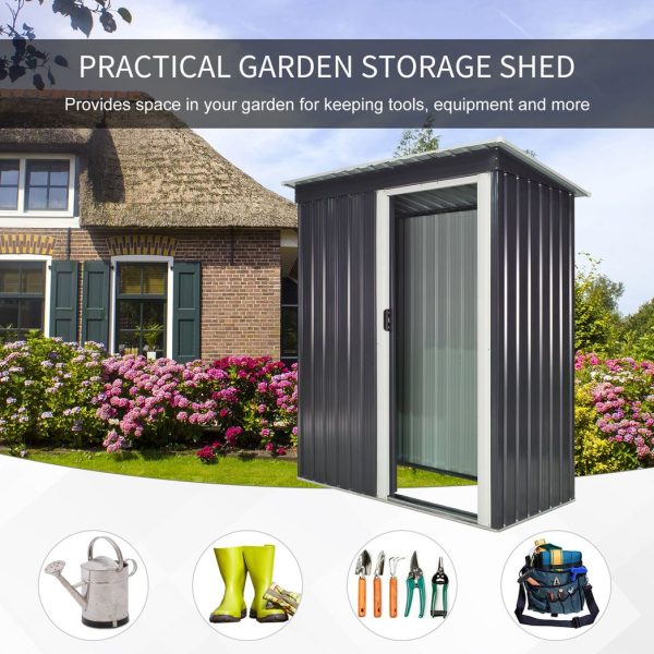 Outsunny 5 x 3ft Garden Storage Shed Sliding Door Sloped Roof Tool Black - Image 4