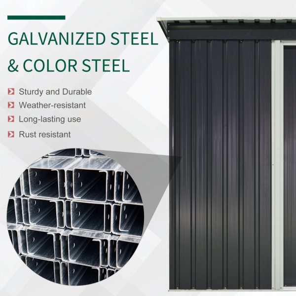 Outsunny 5 x 3ft Garden Storage Shed Sliding Door Sloped Roof Tool Black - Image 5
