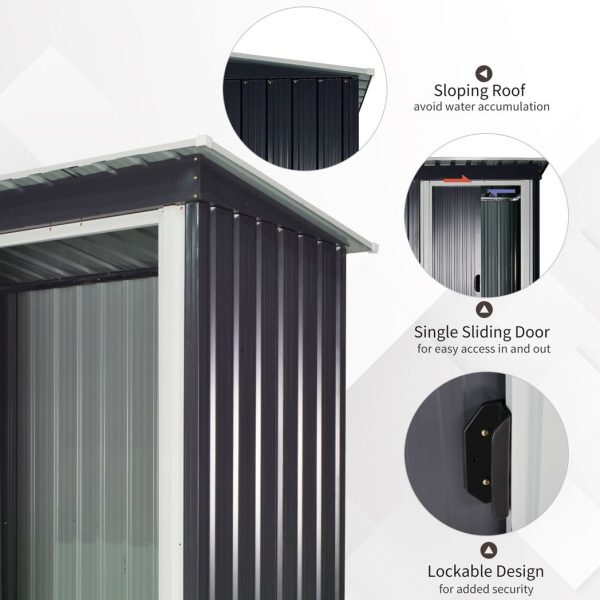 Outsunny 5 x 3ft Garden Storage Shed Sliding Door Sloped Roof Tool Black - Image 6
