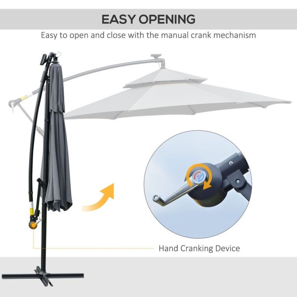 Outsunny 3(m) Cantilever Parasol Hanging Banana Umbrella w/ lights, Grey - Image 5