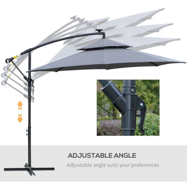 Outsunny 3(m) Cantilever Parasol Hanging Banana Umbrella w/ lights, Grey - Image 6