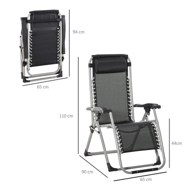 Outsunny 2 PCS Reclining Zero Gravity Chair Folding Lounger Cushion Dark Grey - Image 3