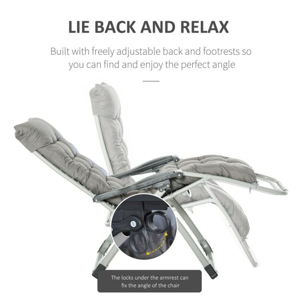Outsunny 2 PCS Reclining Zero Gravity Chair Folding Lounger Cushion Dark Grey - Image 6