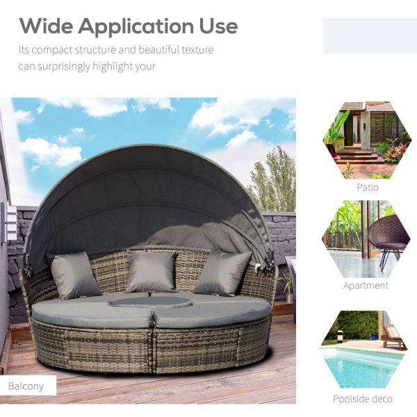 Outsunny 5 PCs Cushioned Outdoor Plastic Rattan Round Sofa Bed Table Set Grey - Image 4