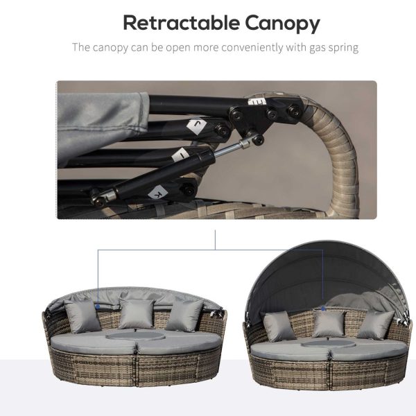 Outsunny 5 PCs Cushioned Outdoor Plastic Rattan Round Sofa Bed Table Set Grey - Image 6