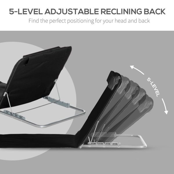 Outsunny 2 Pieces Outdoor Beach Mat Steel Reclining Chair Set w/ Pillow Black - Image 5