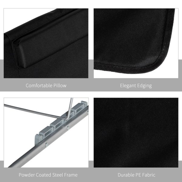 Outsunny 2 Pieces Outdoor Beach Mat Steel Reclining Chair Set w/ Pillow Black - Image 7