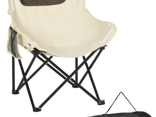 Outsunny Folding Camping Chair with Carrying Bag and Storage Pocket, White