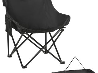 Outsunny Folding Camping Chair with Carrying Bag and Storage Pocket, Black