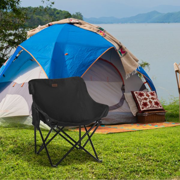 Outsunny Folding Camping Chair with Carrying Bag and Storage Pocket, Black - Image 2